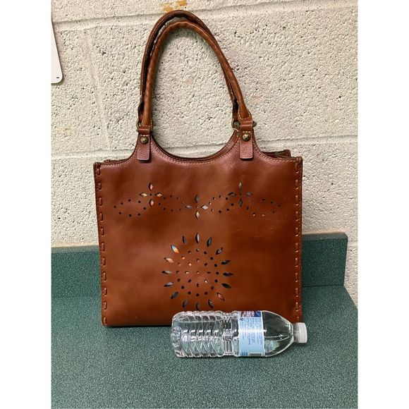 Patricia Nash Tote Leather Brown Laser Cut Bag Purse - Picture 5 of 16